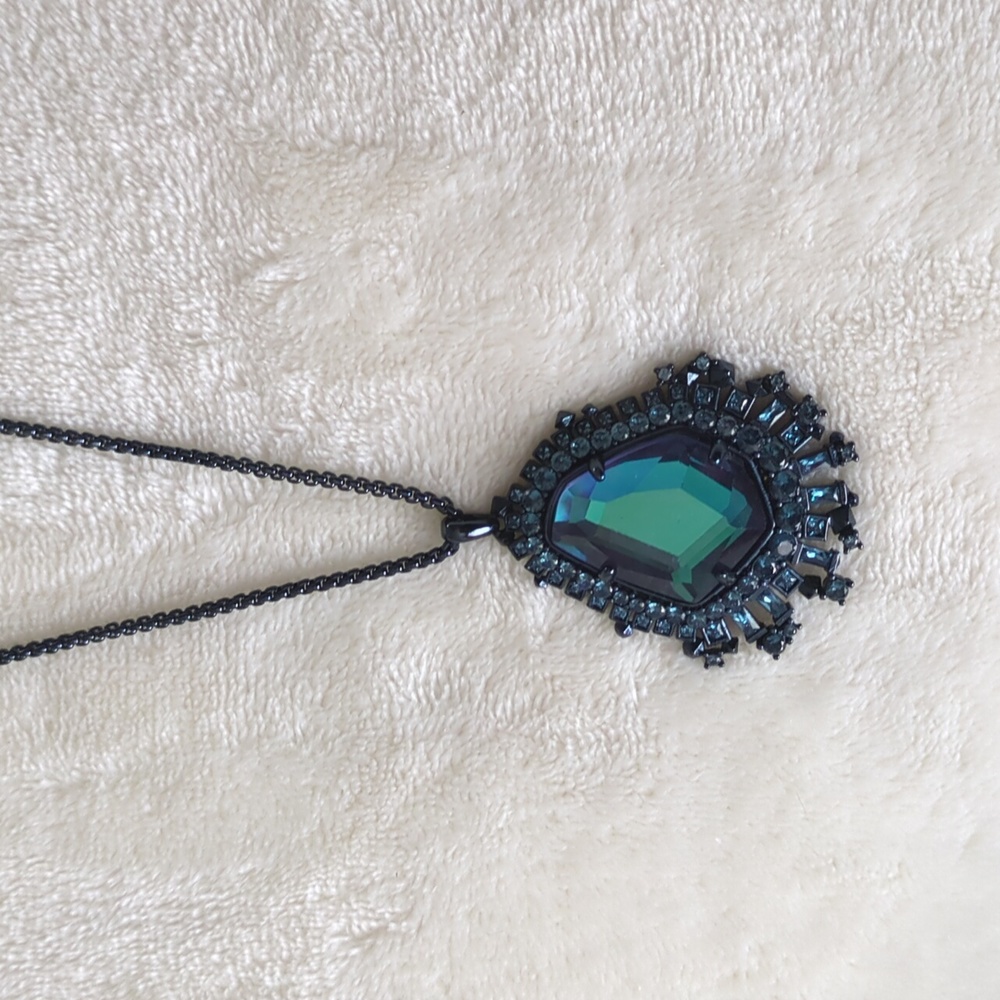 Kendra Scott Daenerys Necklace Navy Indigo Gunmetal Dichroic Glass Adjustable